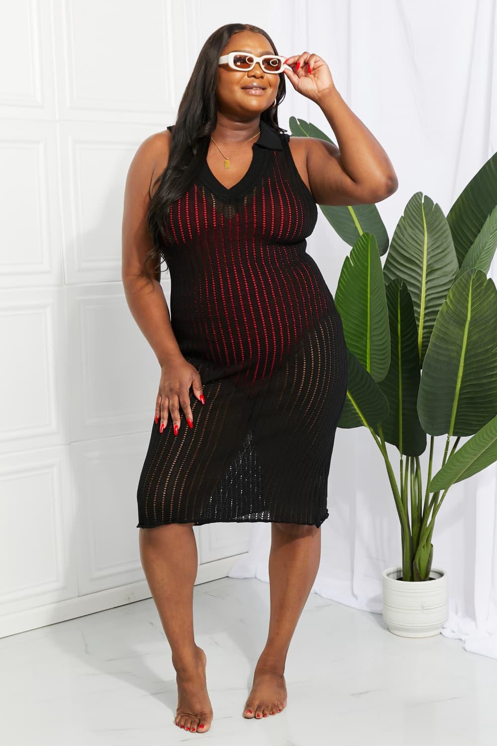 Openwork Johnny Collar Cover Up Dress Carauana Store