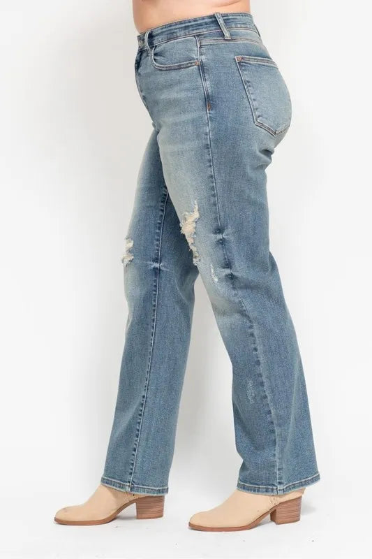 Judy Blue Full Size High Waist Distressed Dad Jean Plus Size Carauana Store
