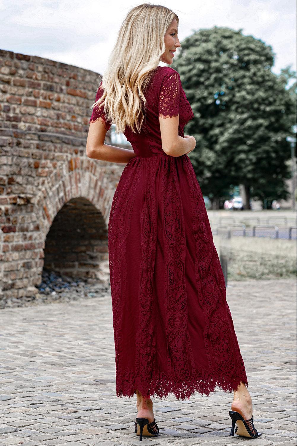 Scalloped Trim Lace Plunge Dress Carauana Store