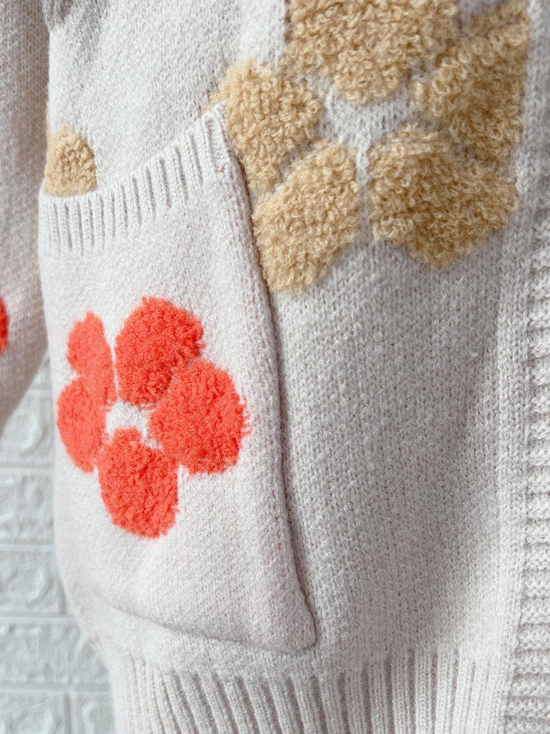 Floral V-Neck Button Up Long Sleeve Cardigan Carauana Store