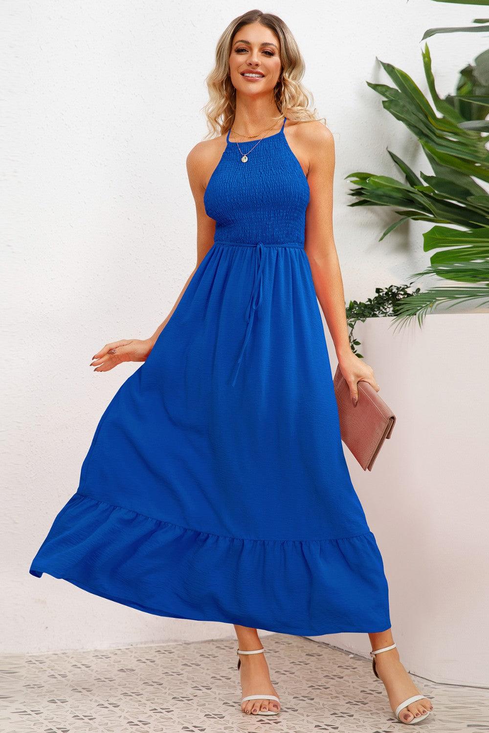 Smocked Crisscross Spaghetti Strap Dress Carauana Store