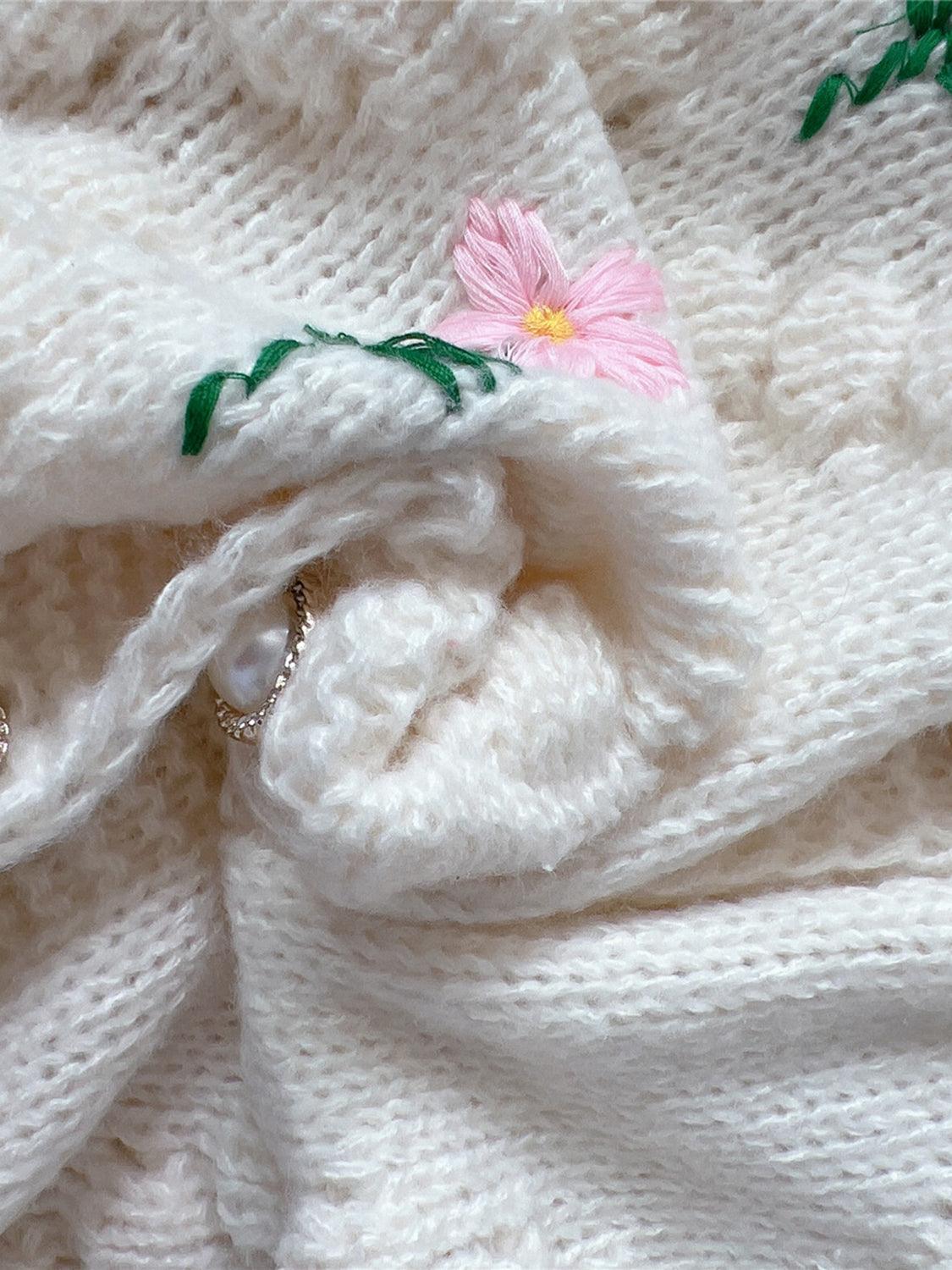 Floral Button Up Round Neck Long Sleeve Cardigan Carauana Store