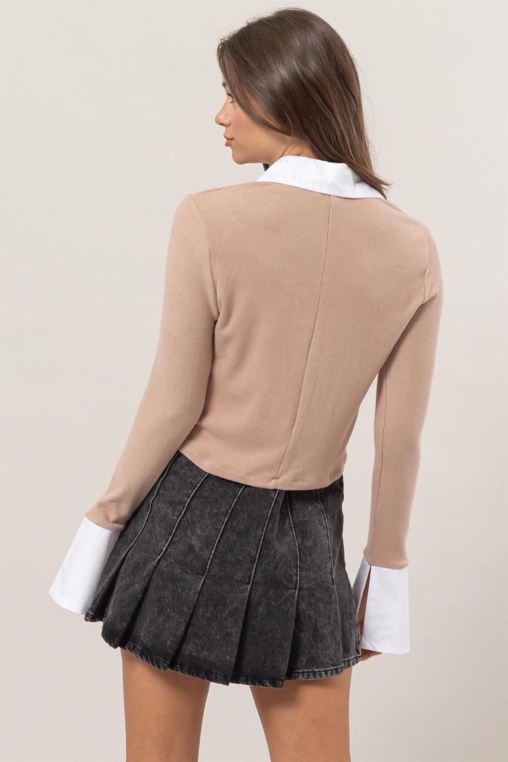HYFVE Collared Contrast Button Down Crop Knit Cardigan Carauana Store