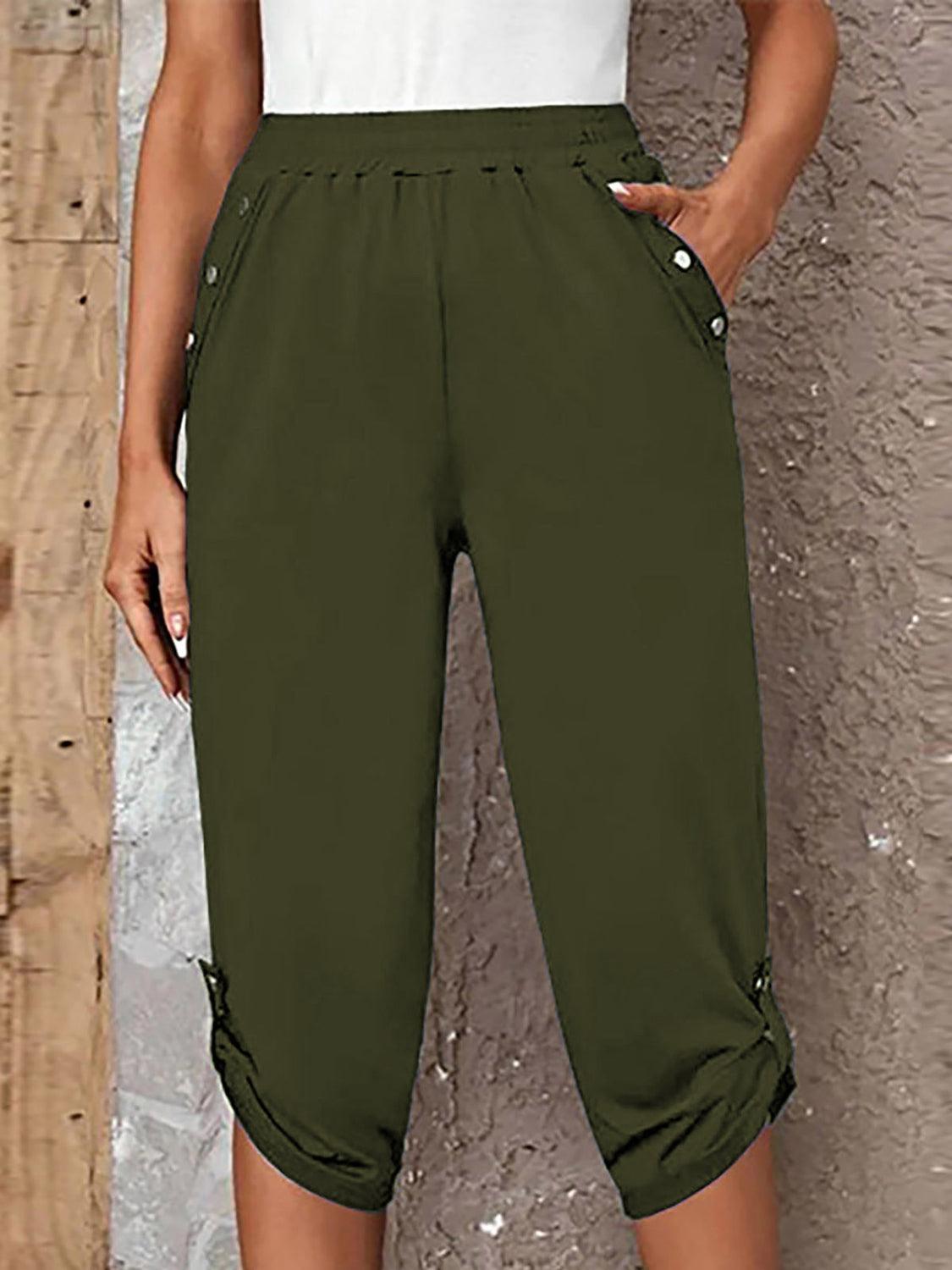 Full Size Roll-Tab Capris Pants Carauana Store