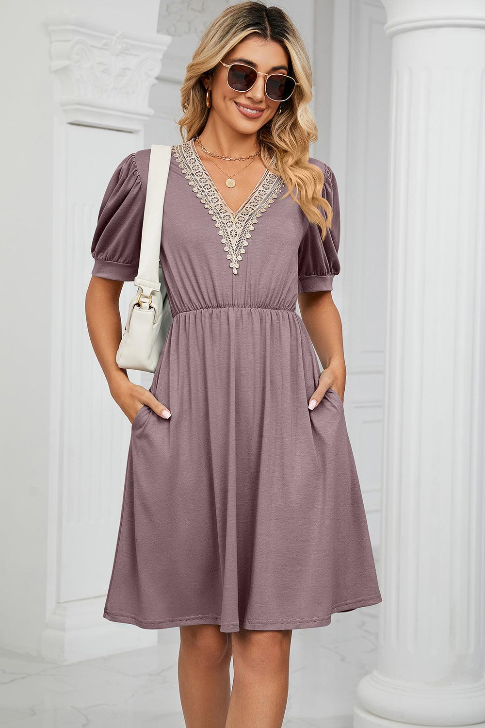 V-Neck Puff Sleeve Dress Carauana Store