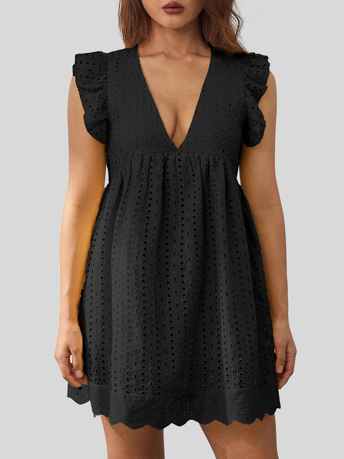 Ruffled Eyelet Cap Sleeve Mini Dress Carauana Store