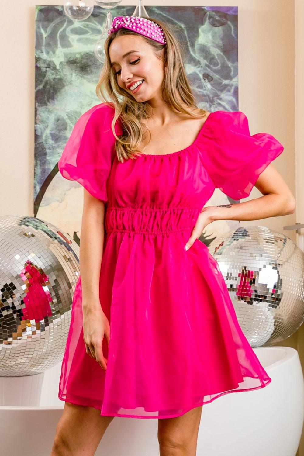 BiBi Puff Sleeve Organza Mini Dress Carauana Store