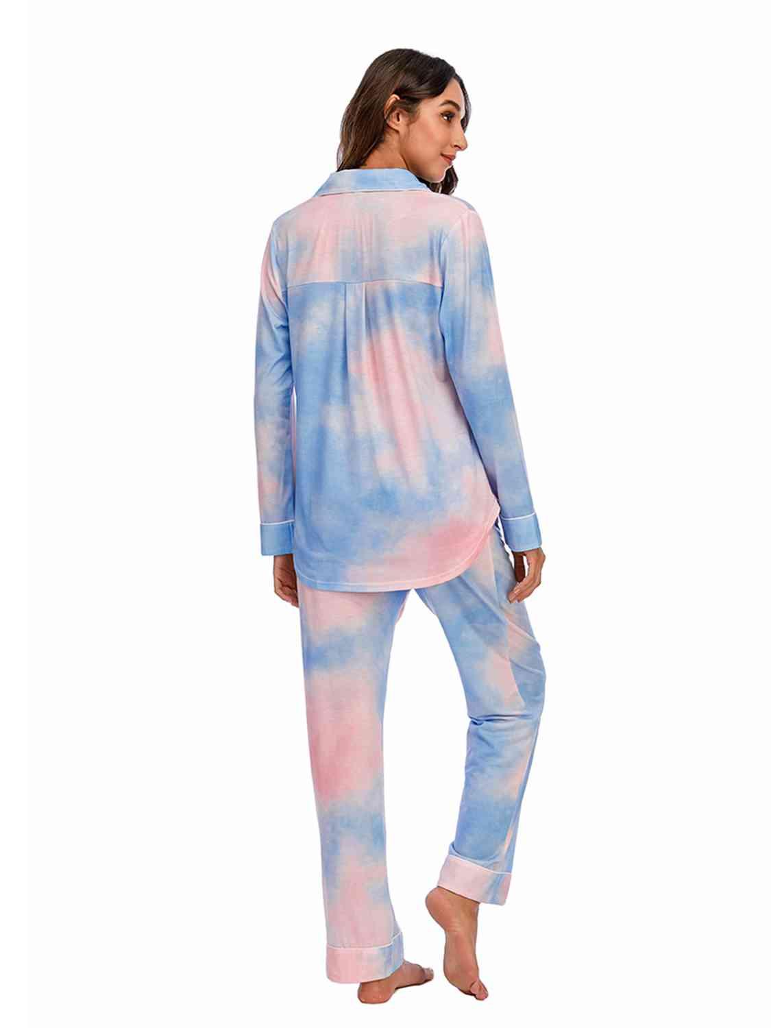 Collared Neck Long Sleeve Loungewear Set with Pockets Carauana Store