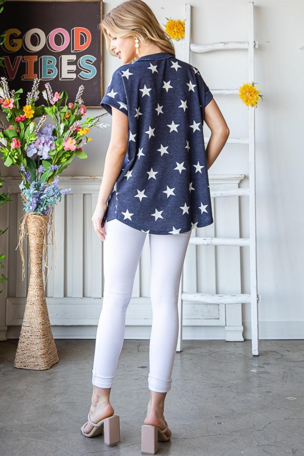 Heimish Full Size Star Print V-Neck Short Sleeve T-Shirt Carauana Store