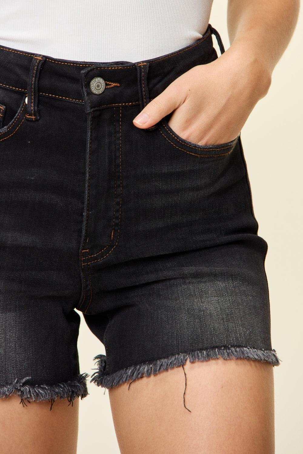 Judy Blue Full Size Tummy Control Fray Hem Shorts Carauana Store