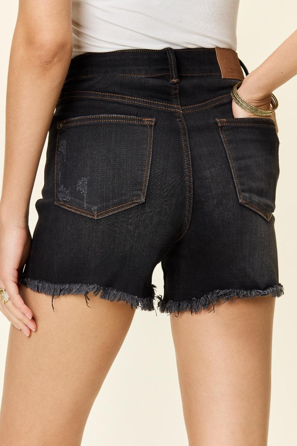 Judy Blue Full Size Tummy Control Fray Hem Shorts Carauana Store