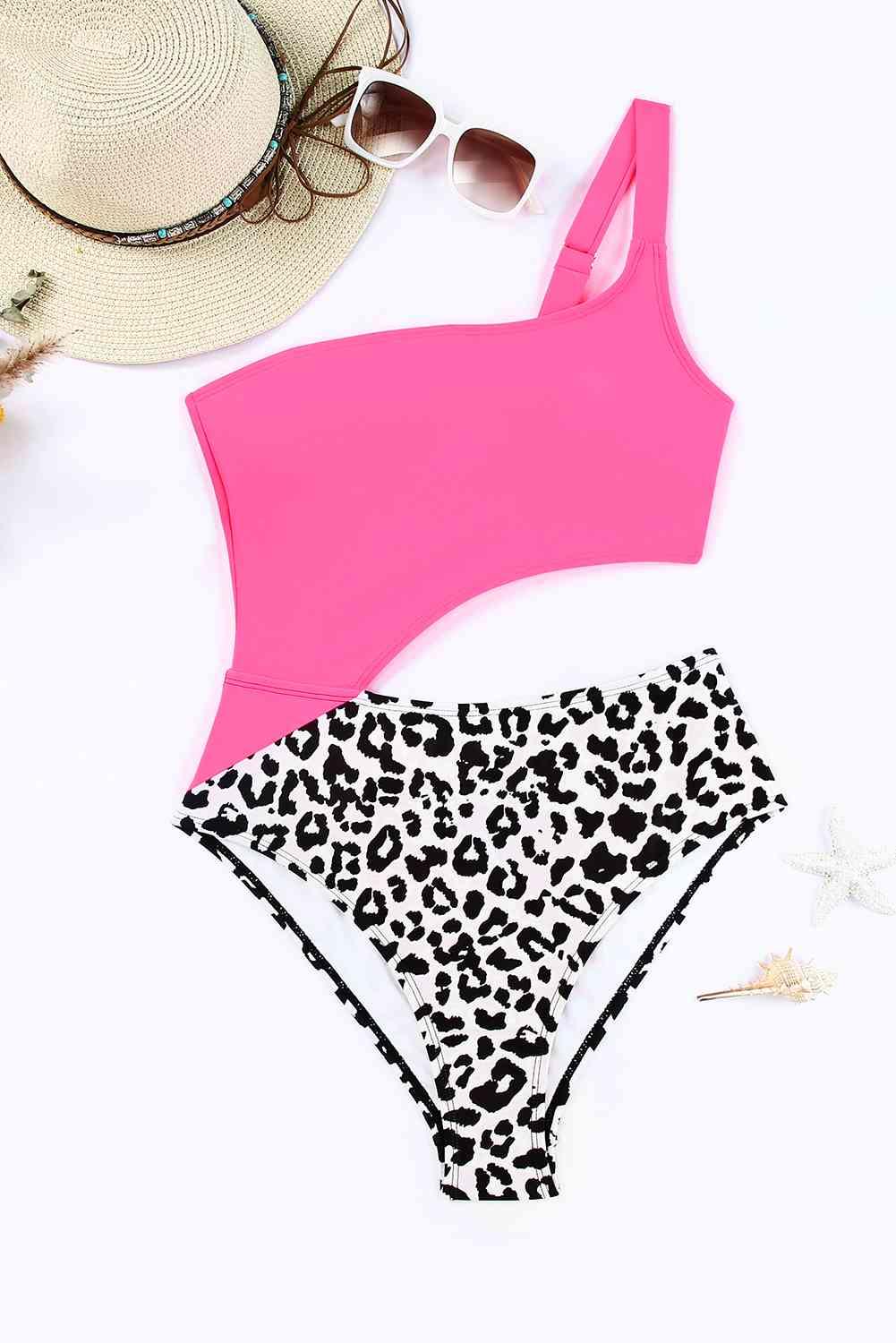 Leopard Cutout One-Shoulder One-Piece Swimsuit Carauana Store