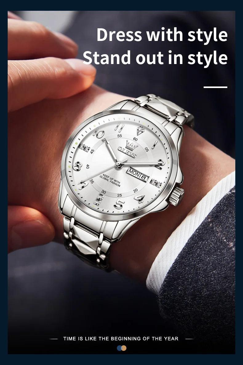 OLEVS Steel men's Quartz Watch | Sleek Business Style with Shock Resistance and Auto Date Feature Carauana Store