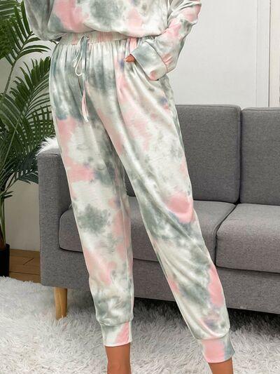 Tie-Dye Round Neck Top and Drawstring Pants Lounge Set Carauana Store