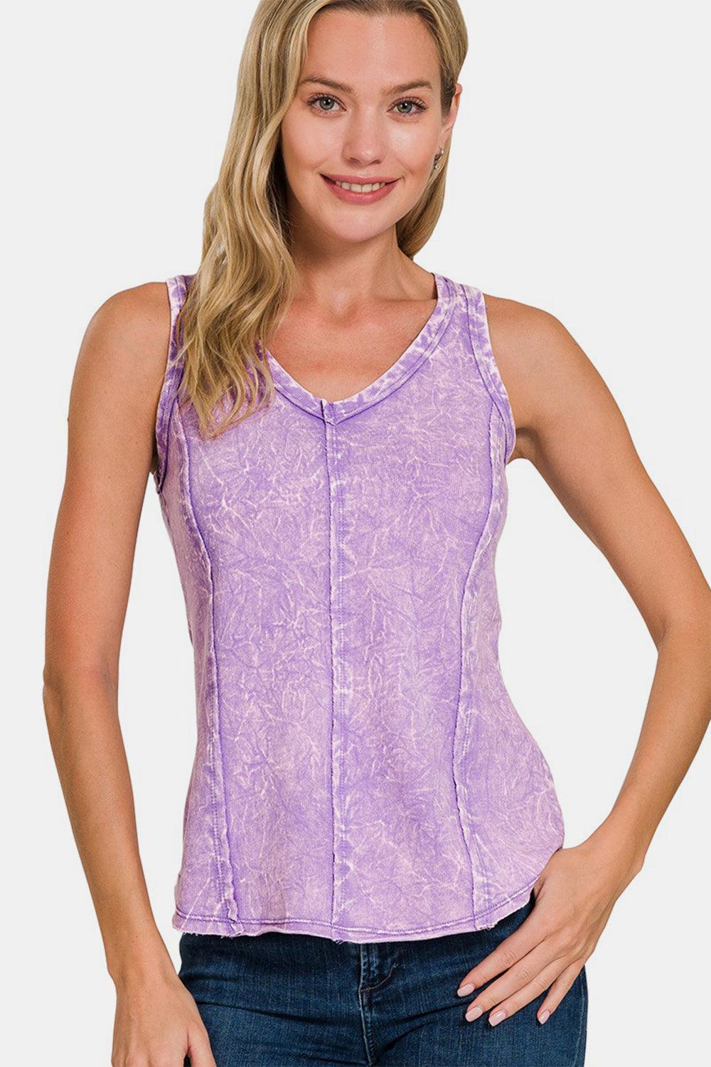 Zenana Exposed Seam V-Neck Wide Strap Tank Carauana Store
