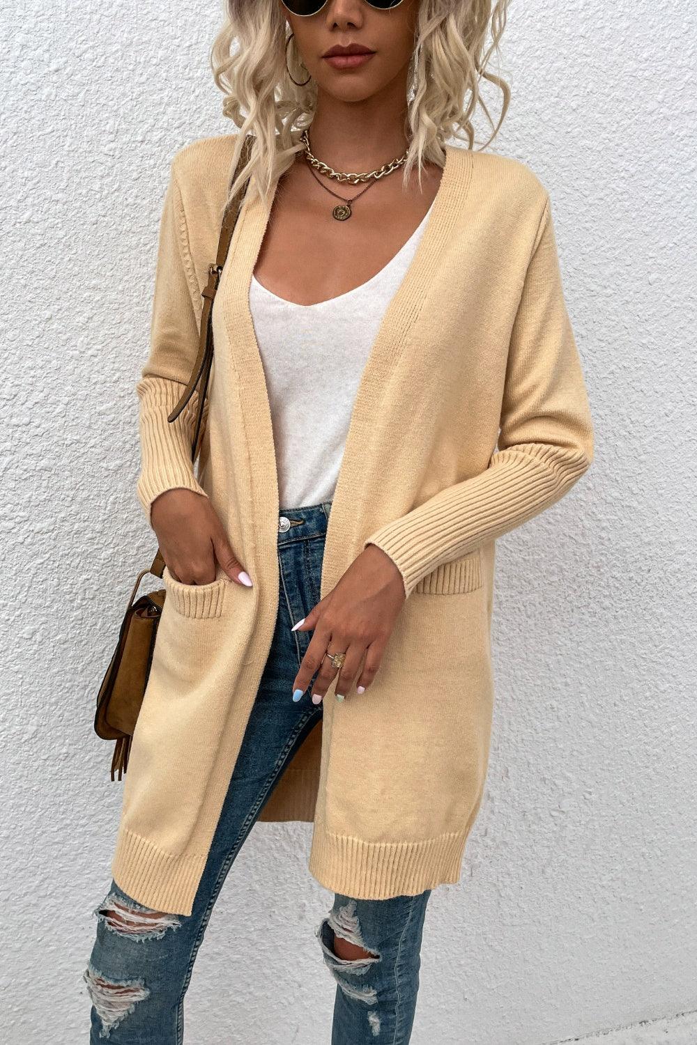 Open Front Long Sleeve Cardigan with Pockets Carauana Store
