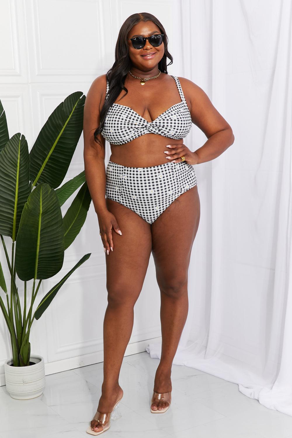 Marina West Swim Take A Dip Twist High-Rise Bikini in Black Carauana Store