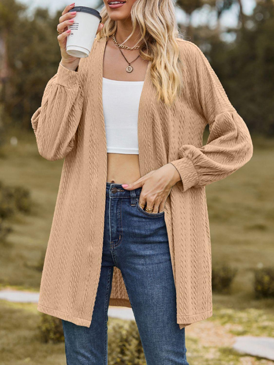 Textured Open Front Dropped Shoulder Cardigan Carauana Store