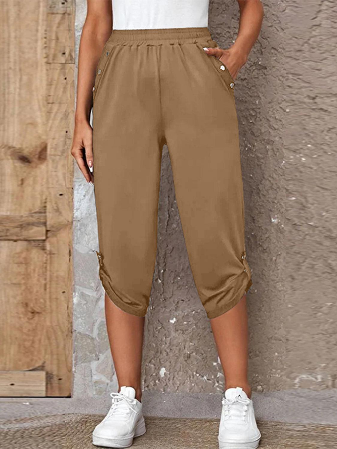 Full Size Roll-Tab Capris Pants Carauana Store