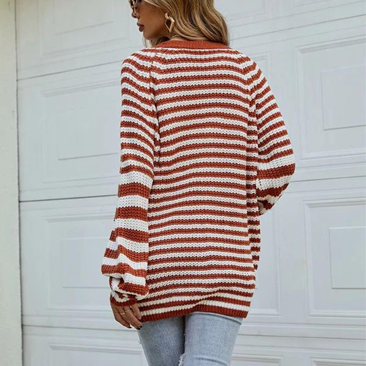 Striped Button Down Long Sleeve Cardigan Carauana Store