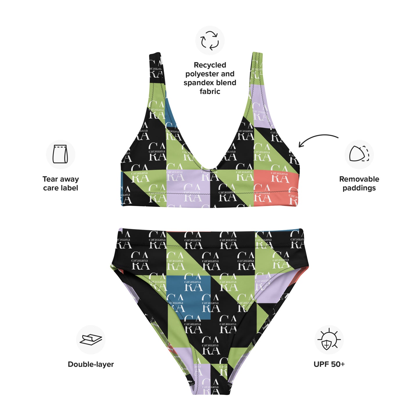 Carauana high-waisted bikini Green Black branded Carauana Store