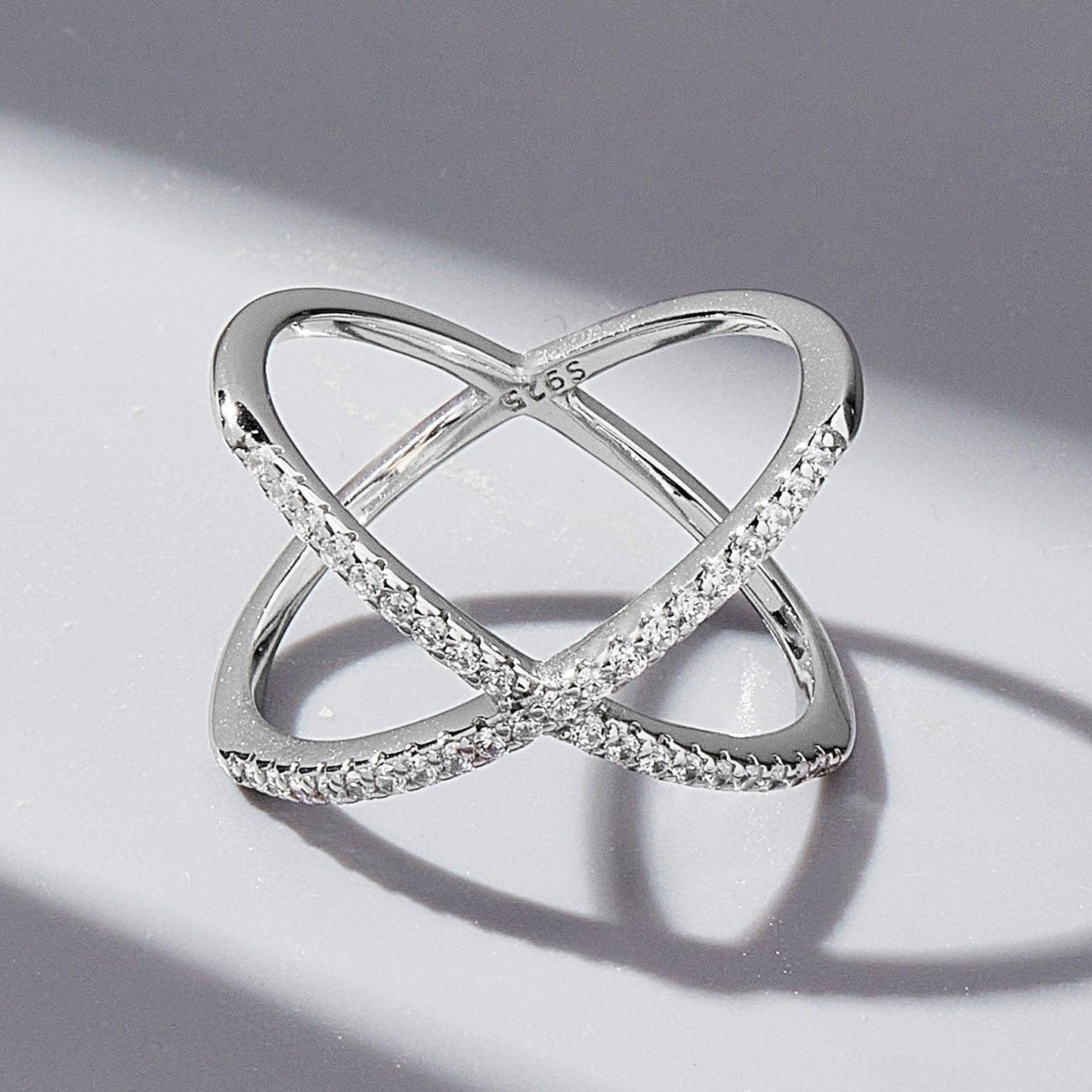 X Shape Inlaid Zircon 925 Sterling Silver Ring Carauana Store