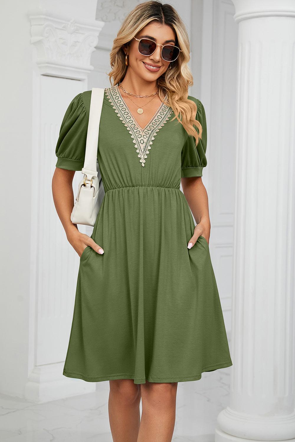 V-Neck Puff Sleeve Dress Carauana Store
