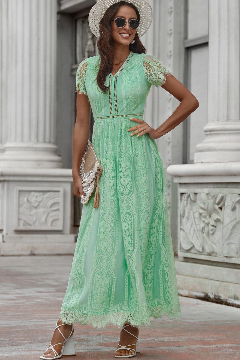 Scalloped Trim Lace Plunge Dress Carauana Store