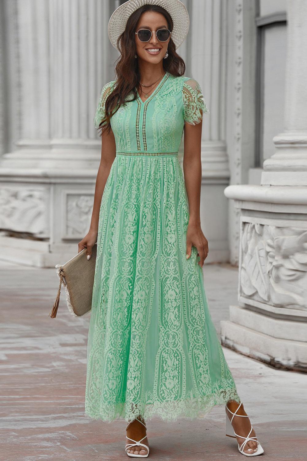 Scalloped Trim Lace Plunge Dress Carauana Store