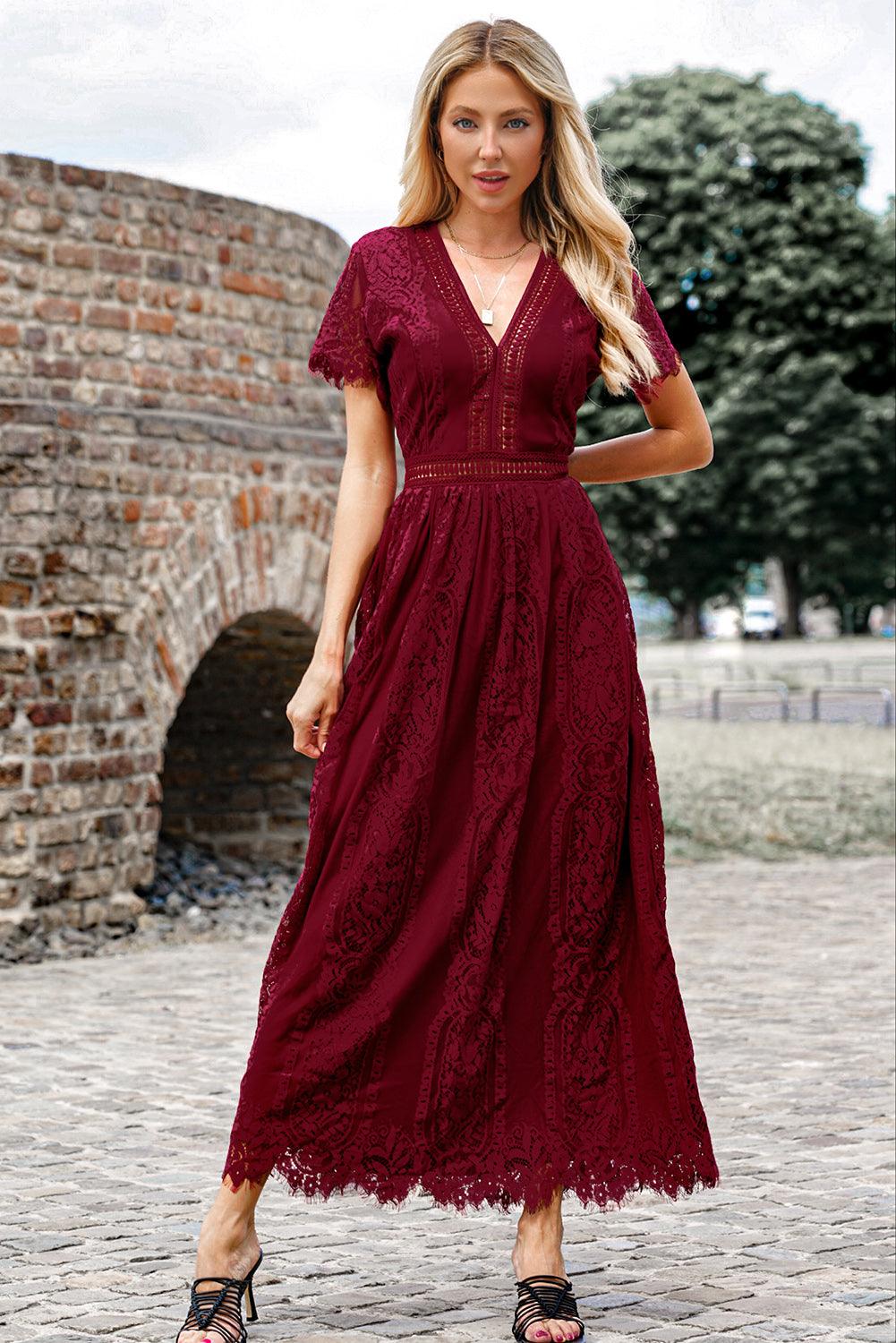 Scalloped Trim Lace Plunge Dress Carauana Store