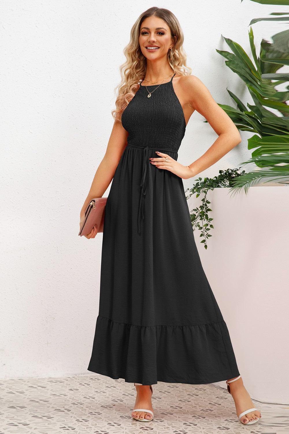 Smocked Crisscross Spaghetti Strap Dress Carauana Store