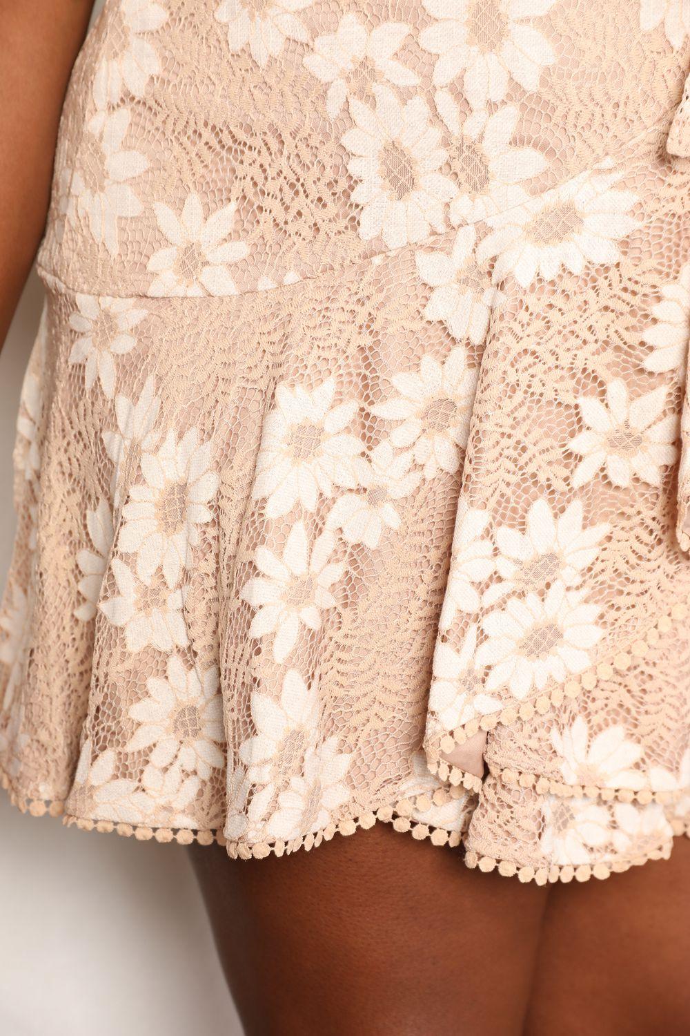 Double Take Floral Lace Pompom Detail Tie-Waist Flutter Sleeve Dress Carauana Store