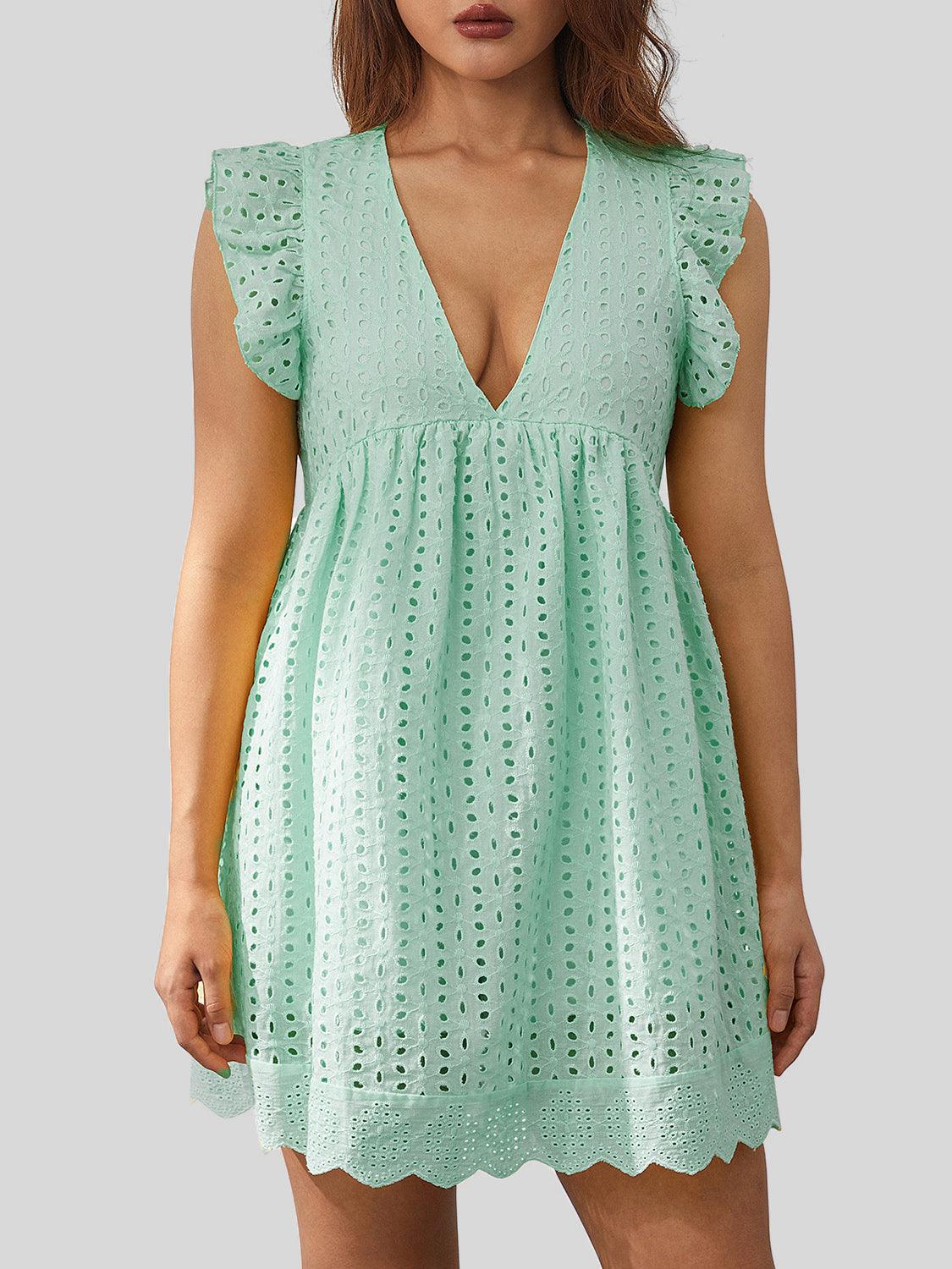 Ruffled Eyelet Cap Sleeve Mini Dress Carauana Store