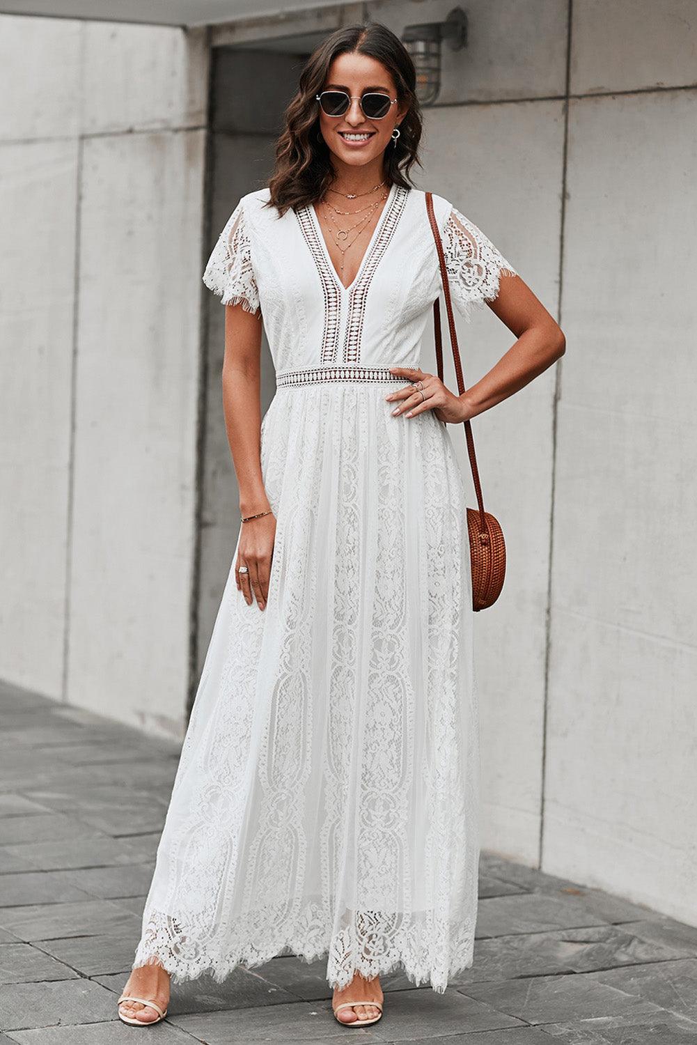 Scalloped Trim Lace Plunge Dress Carauana Store