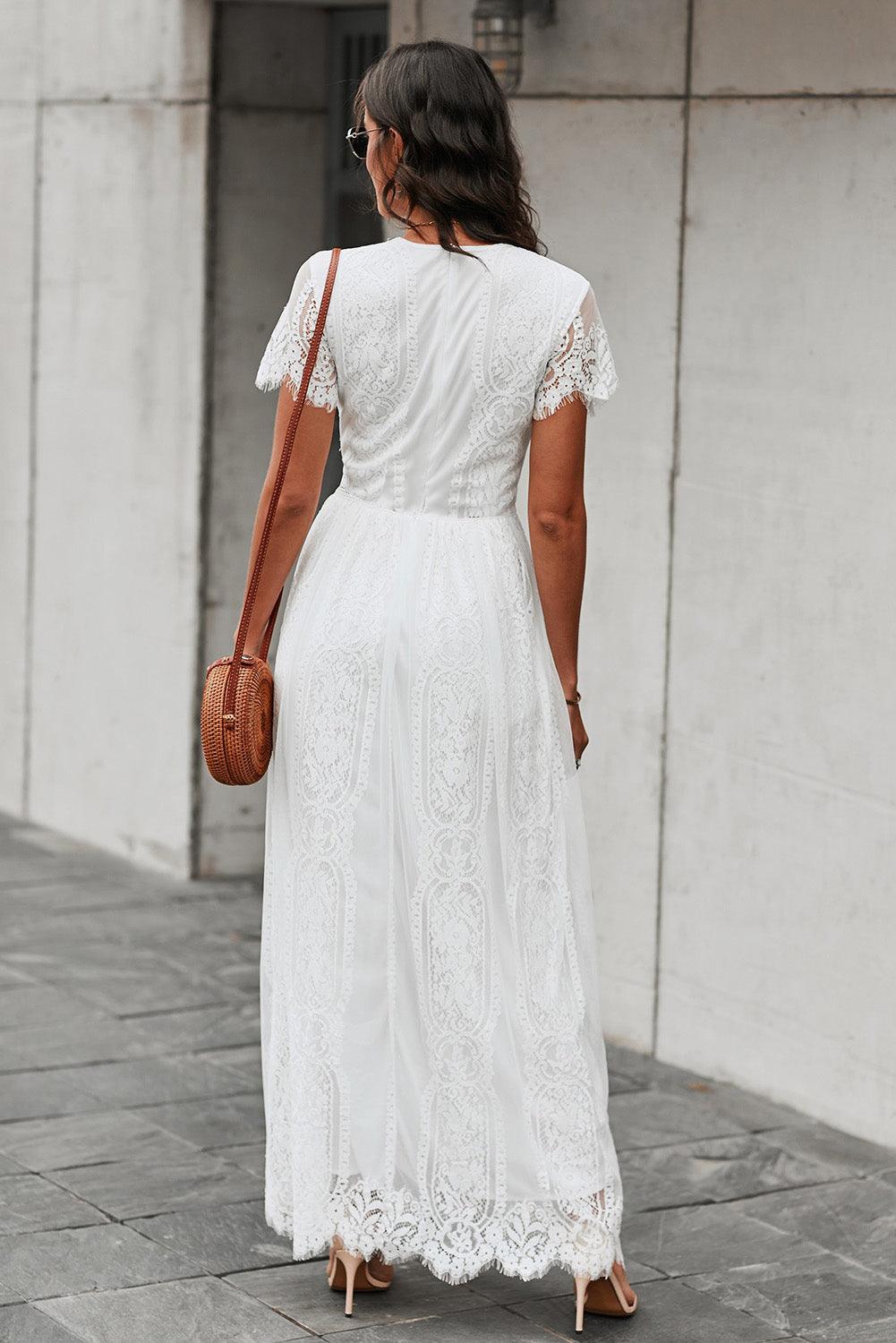 Scalloped Trim Lace Plunge Dress Carauana Store