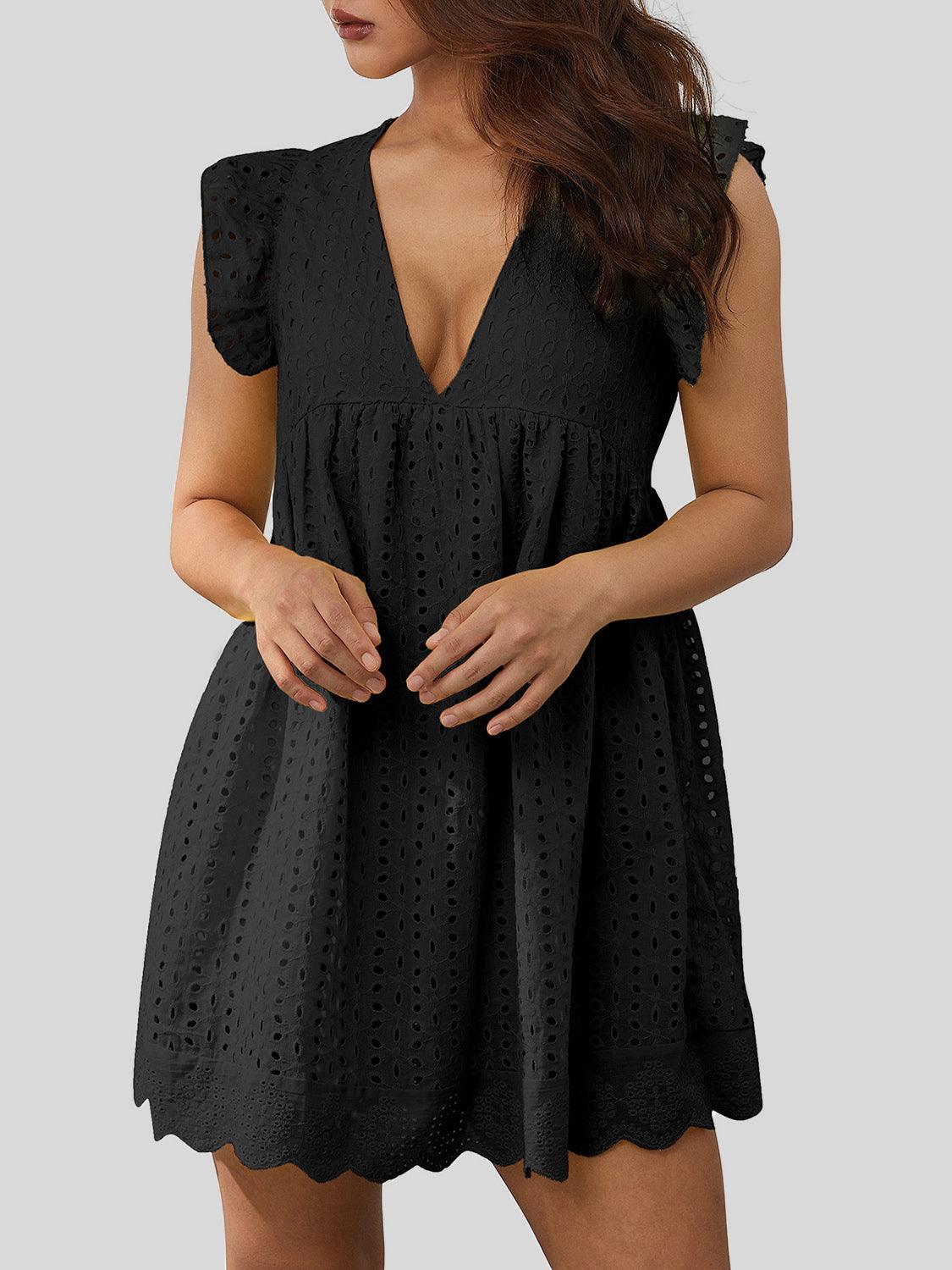 Ruffled Eyelet Cap Sleeve Mini Dress Carauana Store