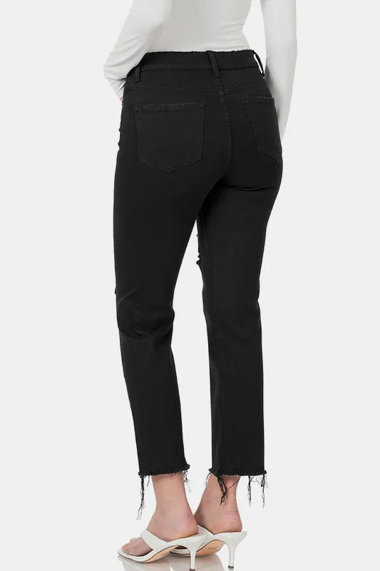 Zenana Distressed Raw Hem Cropped Jeans Carauana Store