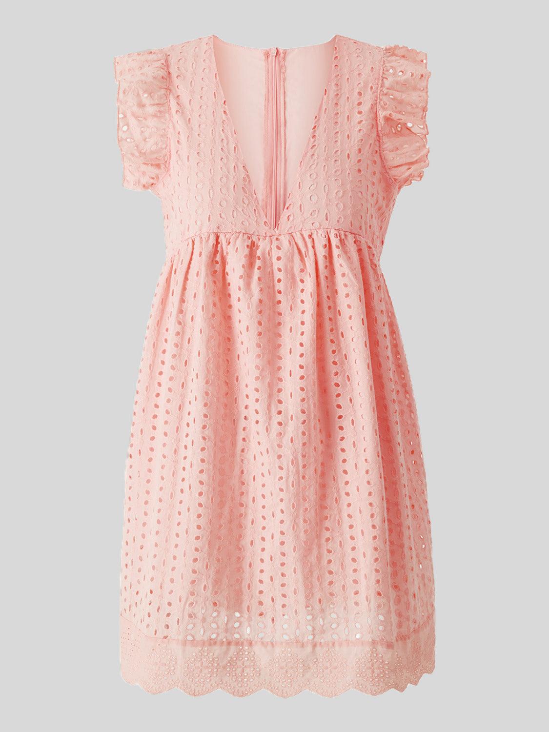 Ruffled Eyelet Cap Sleeve Mini Dress Carauana Store