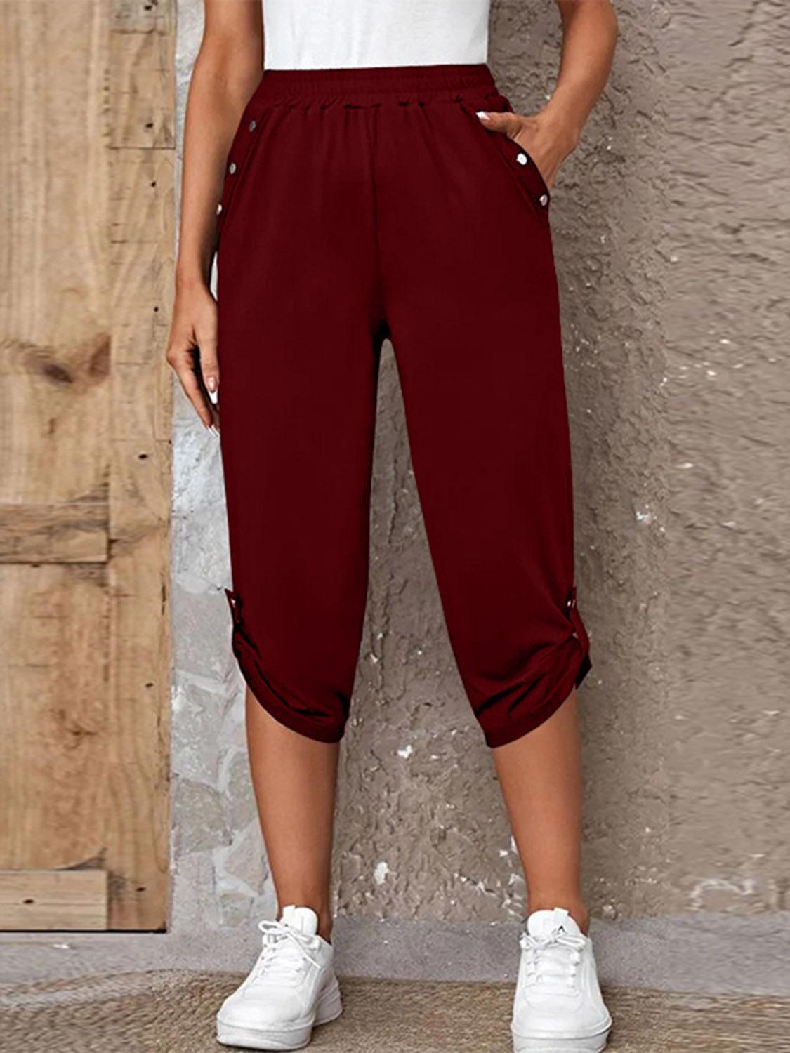 Full Size Roll-Tab Capris Pants Carauana Store