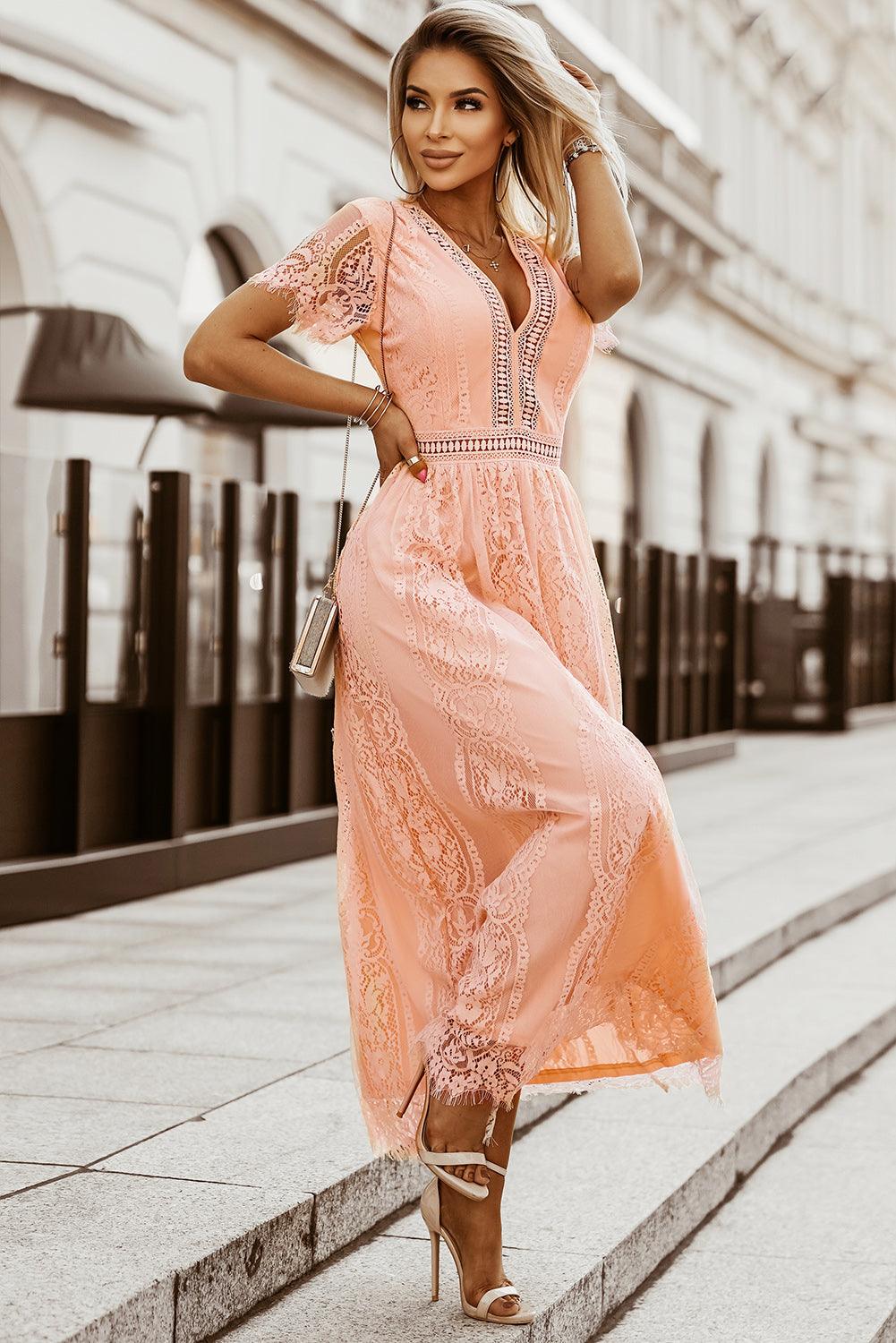 Scalloped Trim Lace Plunge Dress Carauana Store