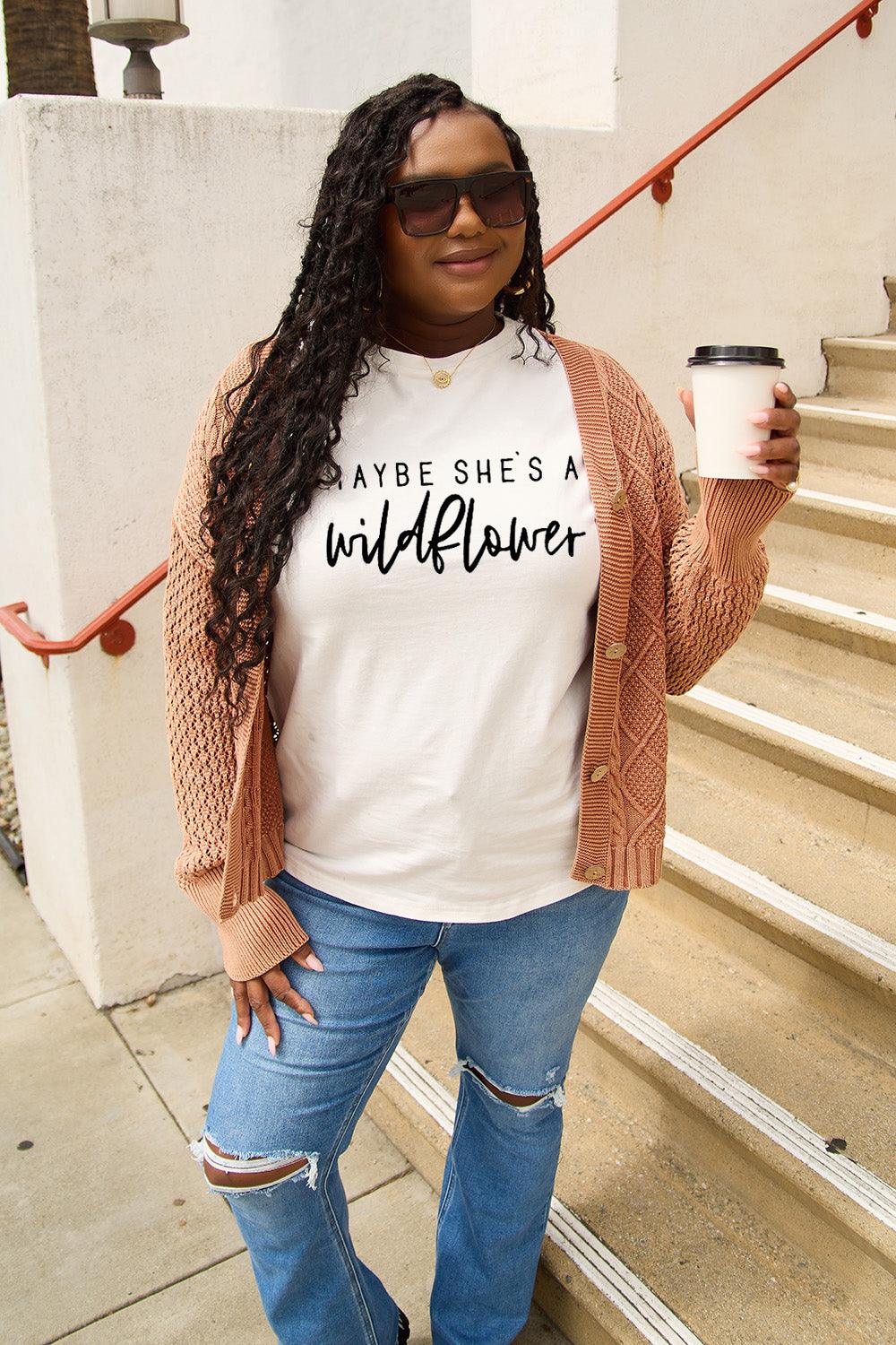 Simply Love Full Size MAYBE SHE'S A WILDFLOWER Short Sleeve T-Shirt Carauana Store
