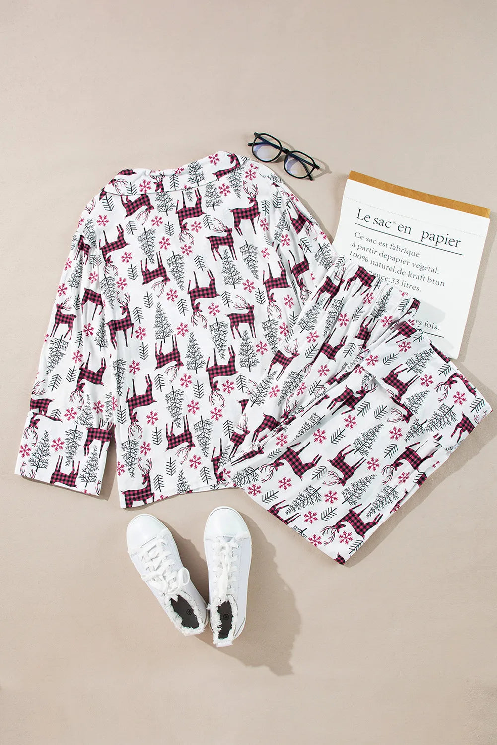Printed Long Sleeve Top and Drawstring Pants Lounge Set Carauana Store