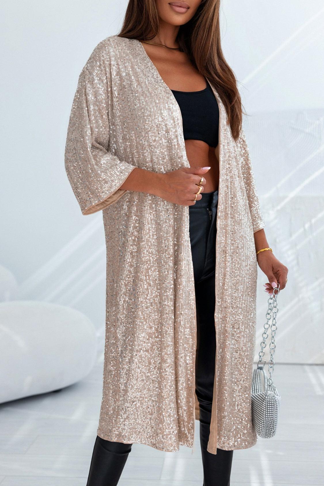 Sequin Open Front Duster Cardigan Carauana Store