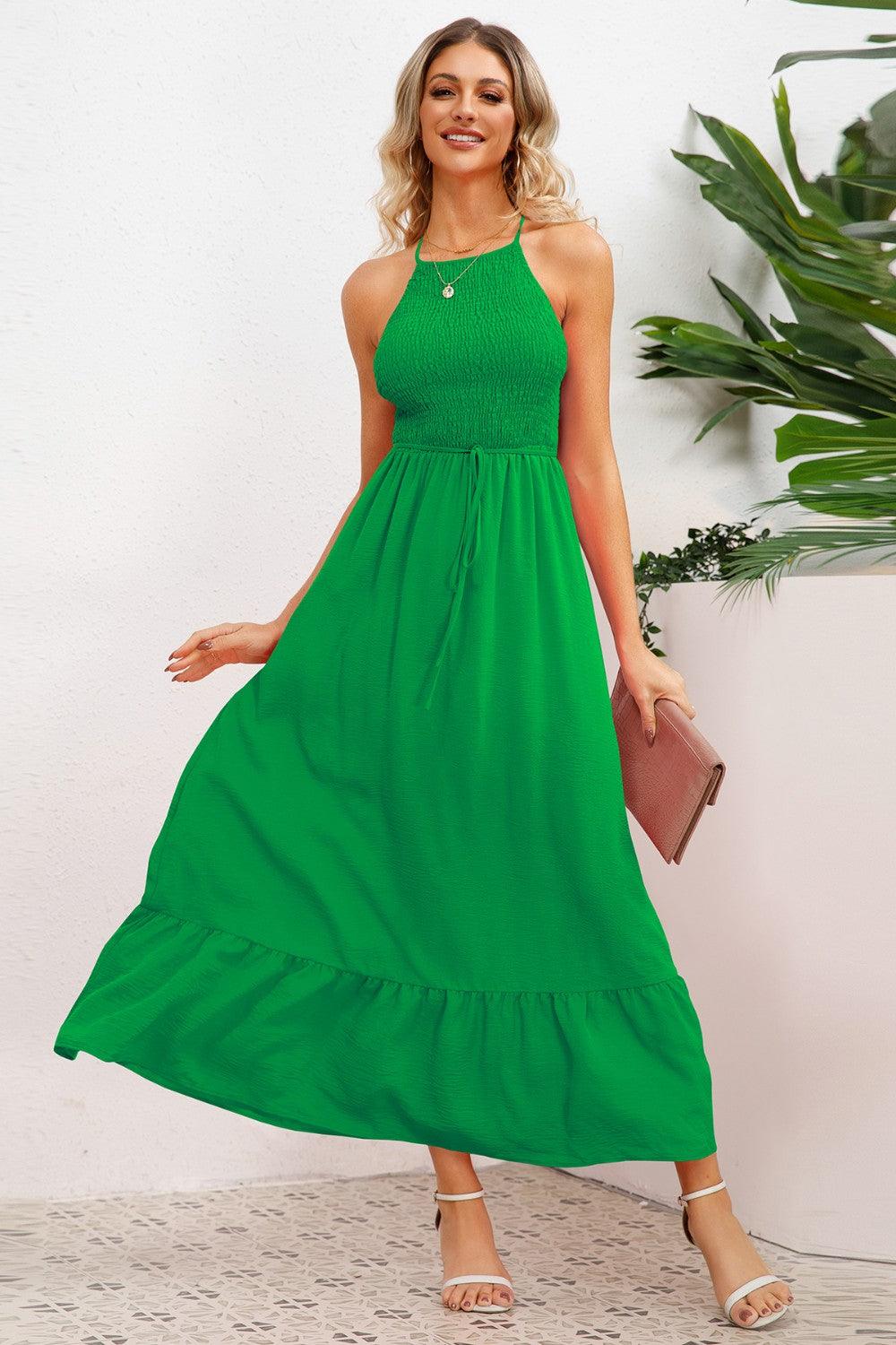 Smocked Crisscross Spaghetti Strap Dress Carauana Store