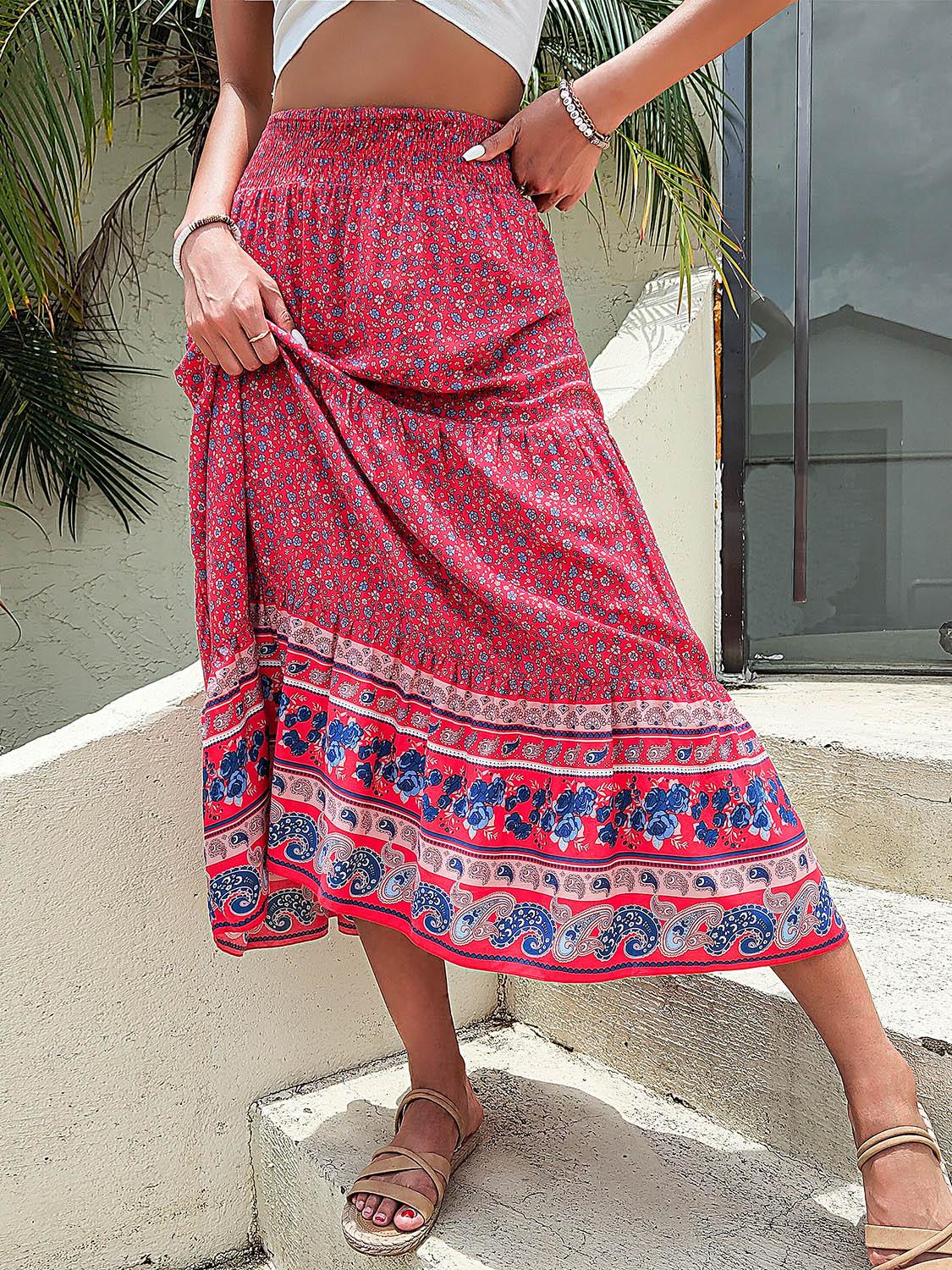 Printed Tiered High Waist Skirt Carauana Store