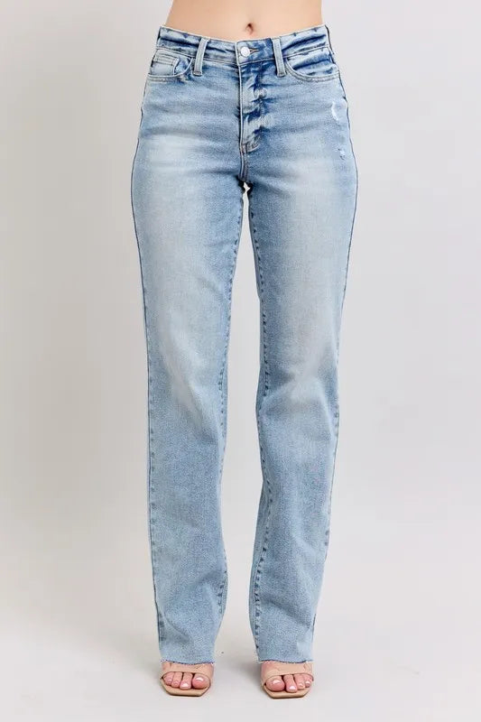 Judy Blue Full Size Mid Rise Light Wash Dad Jeans Plus Size Carauana Store