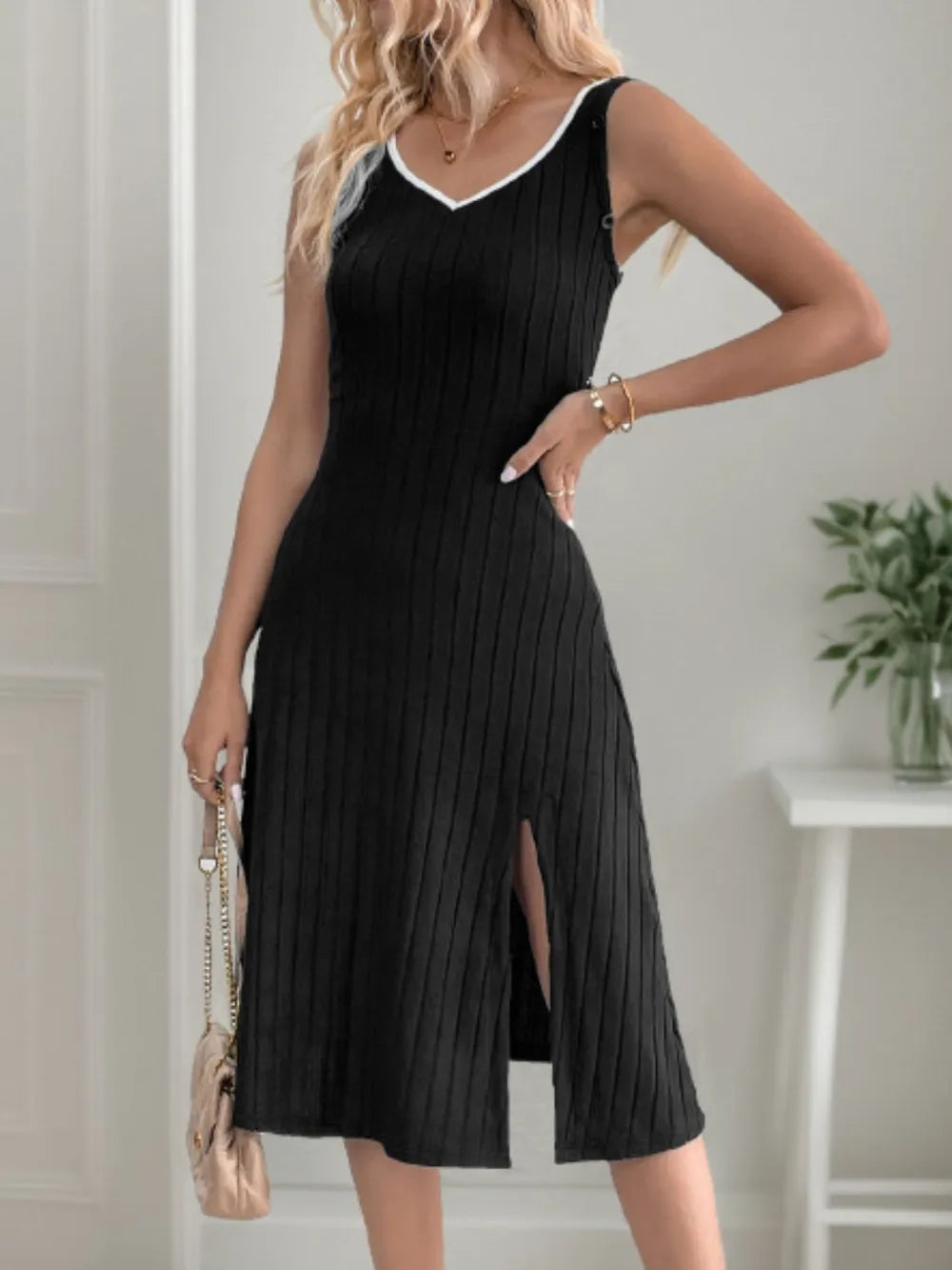 Perfee Slit Wide Strap Dress and Detachable Long Sleeves Set Carauana Store