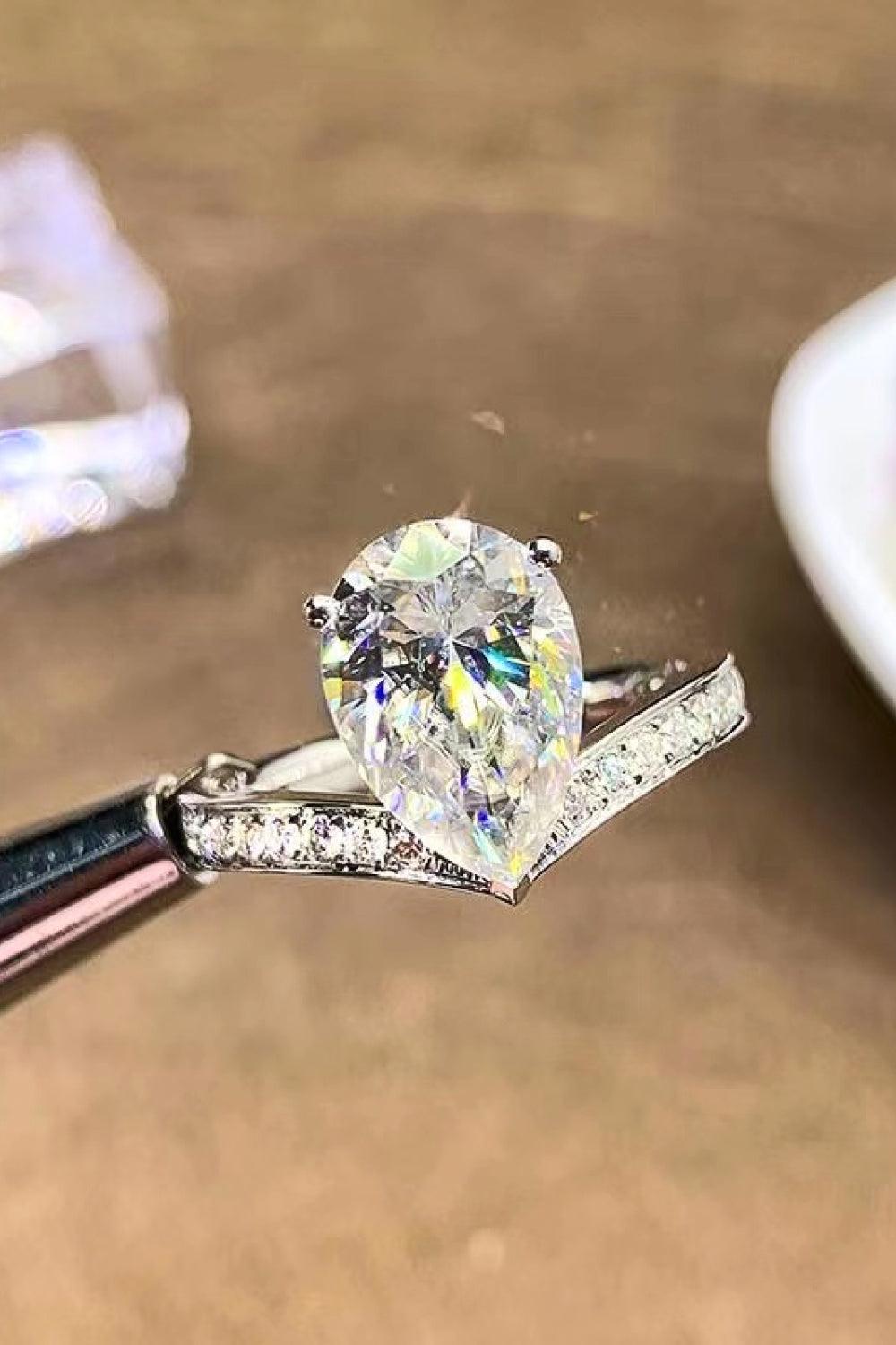 925 Sterling Silver Teardrop 1 Carat Moissanite Ring Carauana Store