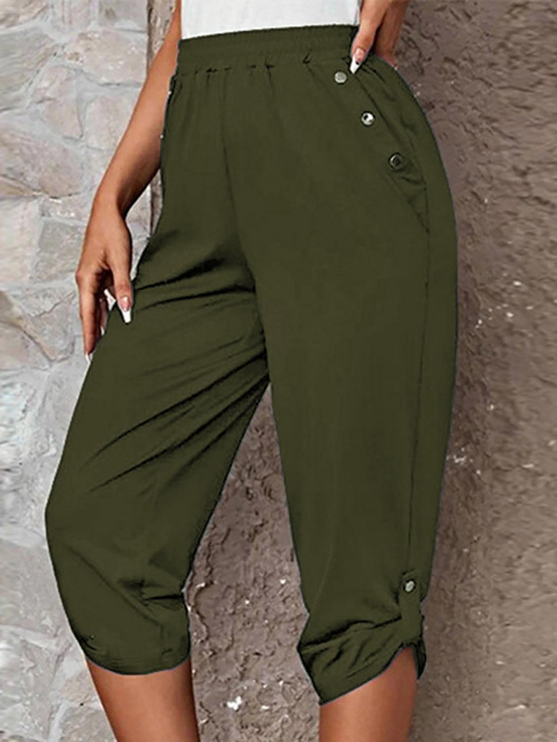 Full Size Roll-Tab Capris Pants Carauana Store