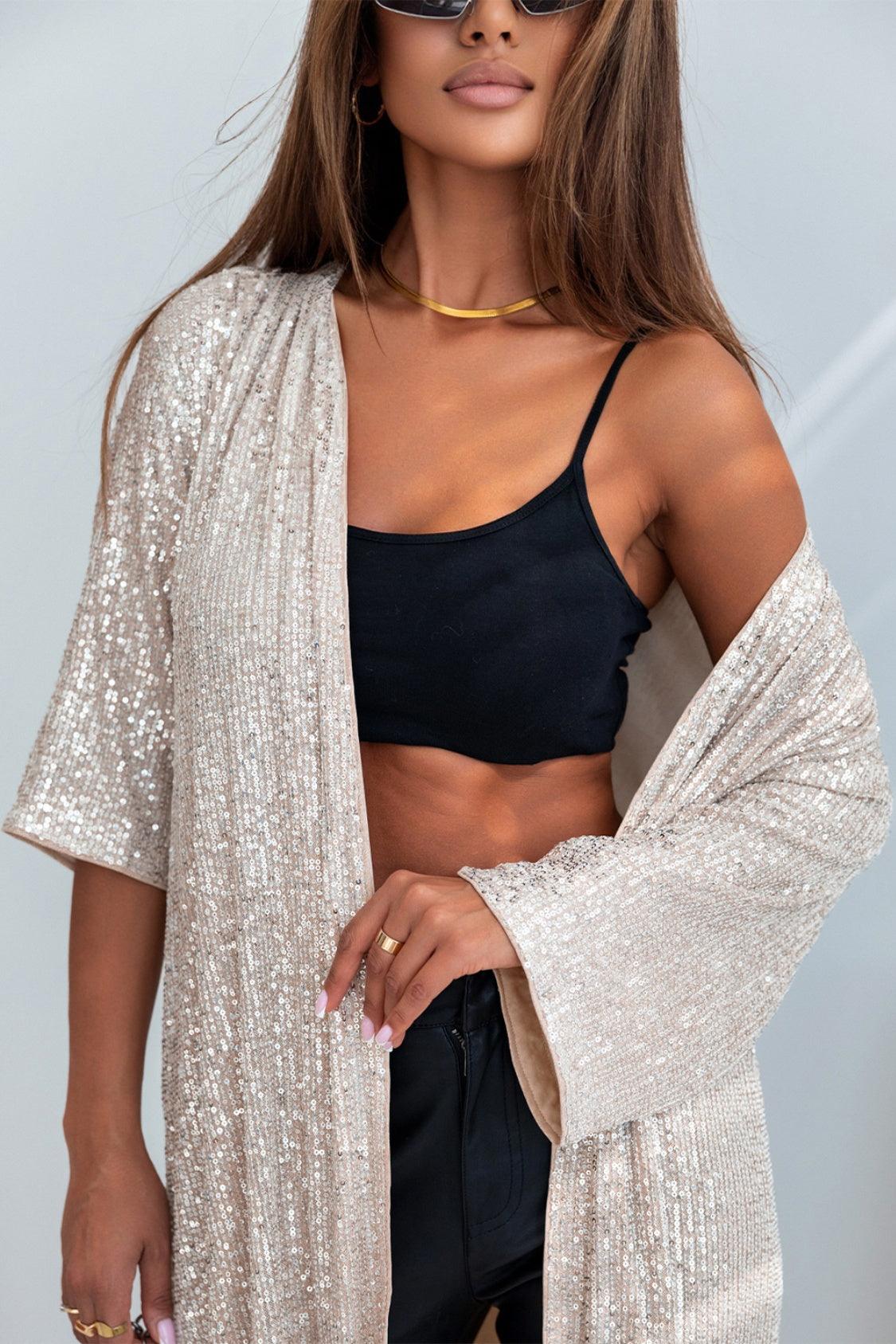 Sequin Open Front Duster Cardigan Carauana Store